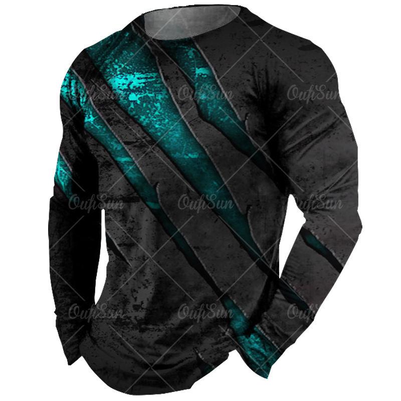 Винтажные футболки с длинными рукавами, черная футболка, мужские рубашки с 3d принтом, футболки с графикой коготь, красная мужская одежда, топы, повседневная уличная одежда