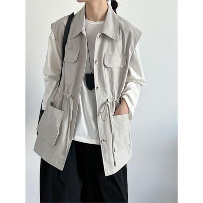 Женский рабочий жилет Осенний стиль Кулиска на талии Карман Без рукавов Повседневные Универсальные куртки