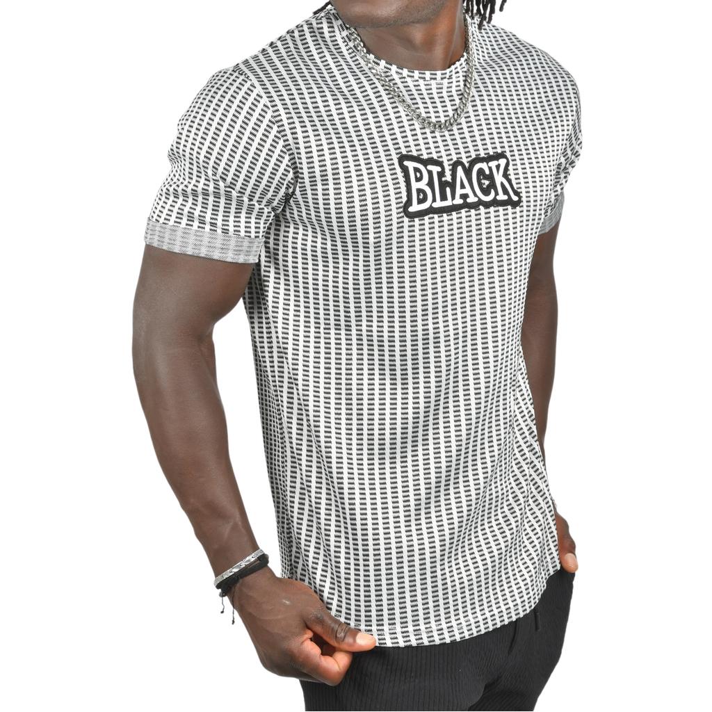 Футболка приталенного кроя с рисунком DeepSEA и черной текстовой вышивкой спереди 2403197