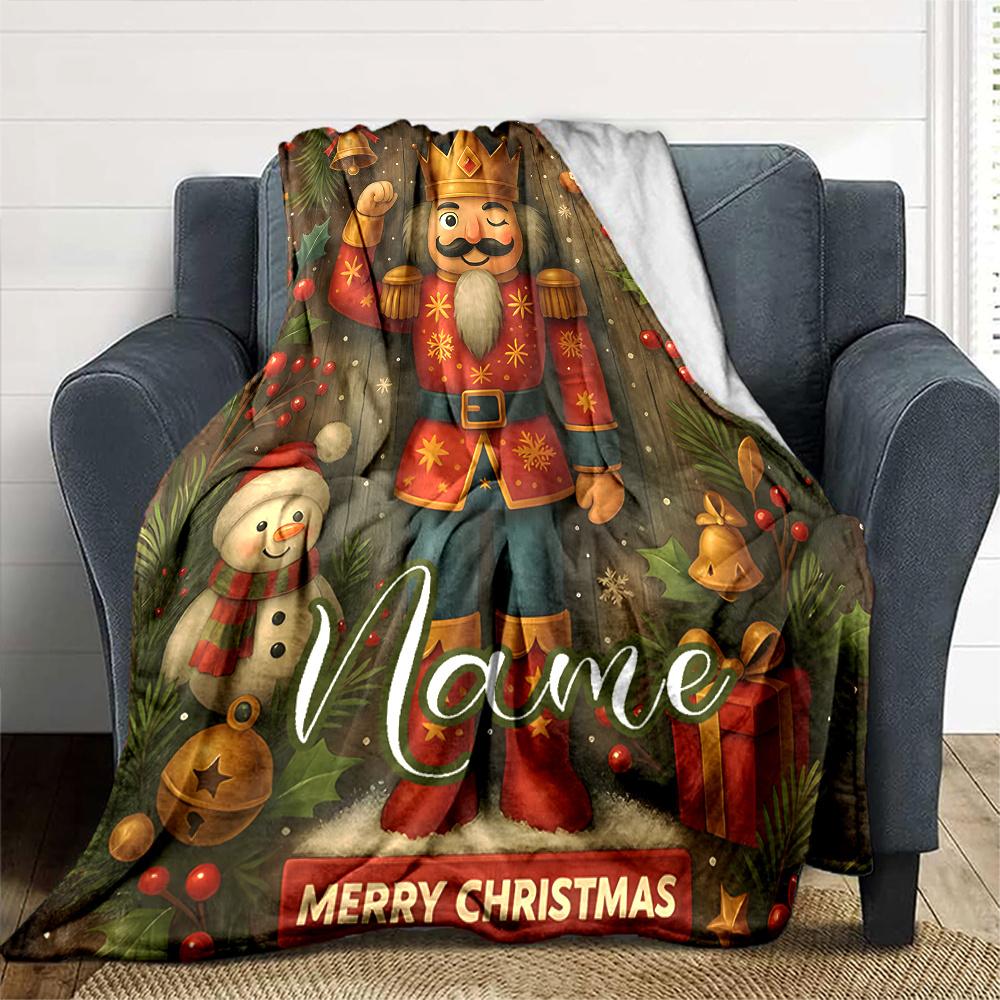 Festive Nutcracker And Holly Christmas Scene Blanket Allseason Blanket Christmas Home Decorgift Sofa Bed Travel Camping Christmas Style Colorswarm
