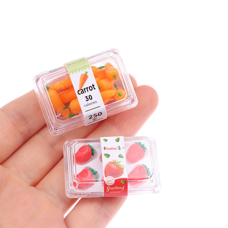 1/12 Dollhouse Mini Supermarket Vegetable Fruit Model With Clear Box Dollhouse Simulated Food Decoration Dolls House Accessories