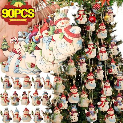 90/18 ШТ. Деревянные украшения-снеговики со шнурком, мультяшные подвески на елку, праздничный набор для вечеринки Xmas, домашний DIY, коробка, самшит