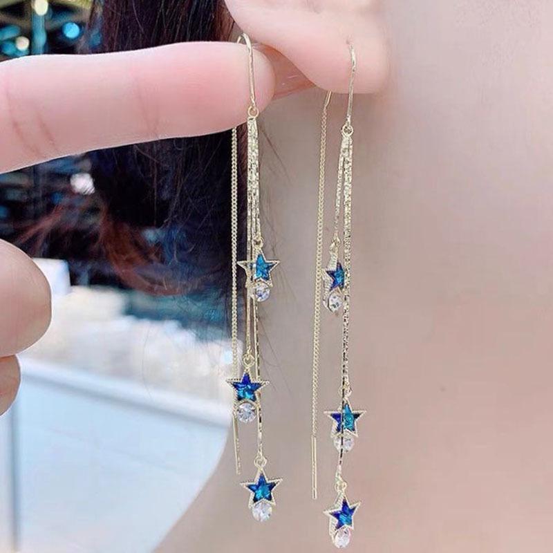 Cat's Eye Tassel Ear Chain 2024 Trend: Elegant Long Earrings with Light Luxury Design
