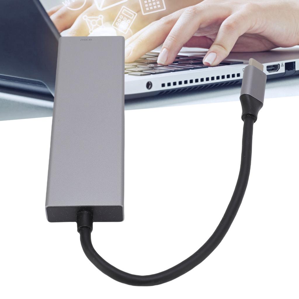 USB C Хаб 5 в 1 Многопортовый адаптер 4K Потрясающий дисплей Док-станция Type C для ноутбуков планшетов Серый алюминиевый сплав