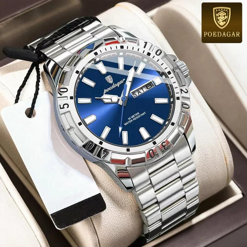 POEDAGAR Роскошные часы для мужчин военные спортивные мужские кварцевые часы водонепроницаемые светящиеся дата неделя мужские часы из нержавеющей стали