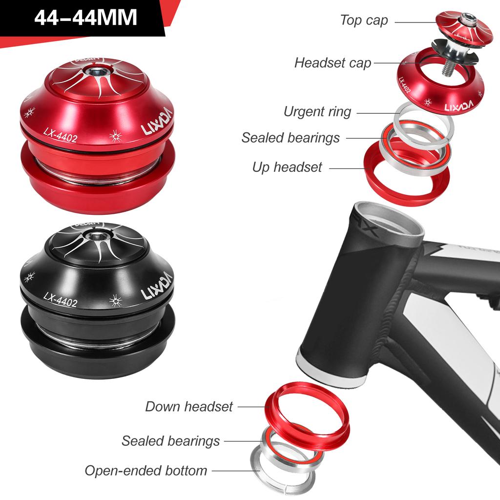 Lixada 44-44mm Bike Headset CNC High Precision Machining Aluminum Alloy Bike Headset Heavy Duty