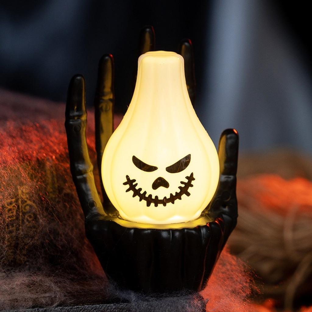 Plastic Halloween Ornament Skeleton Desktop Decorative Light Holiday Party Decoration Halloween Pumpkin Ornament For Friends