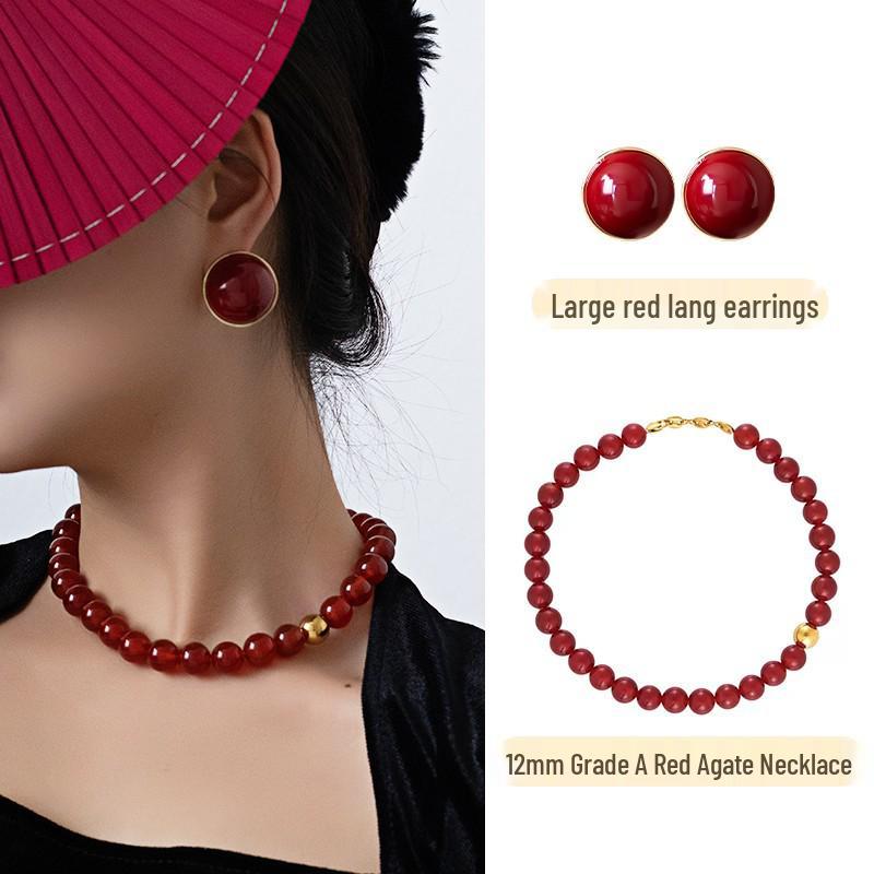 Ancola 2024 Red Retro Oval Pearl Earrings - Autumn & Winter Collection