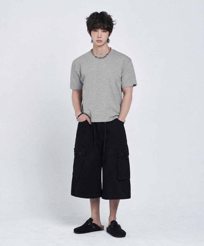 LEMAIN SECOND Crop Plain Oversized Short Sleeve T-Shirt [Melange Gray]