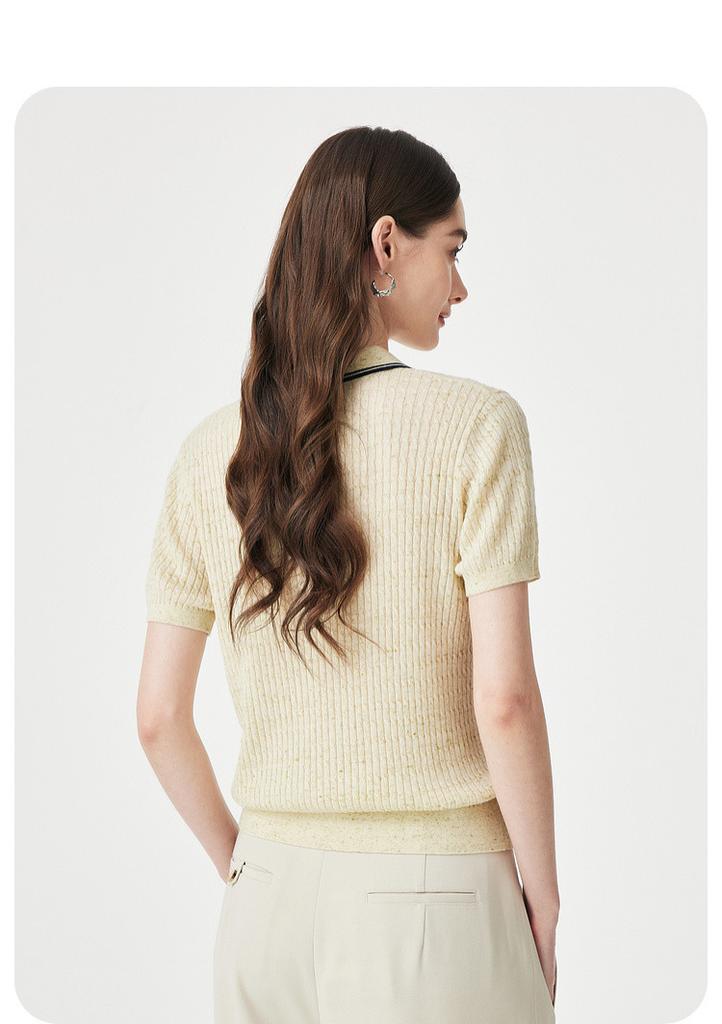 Fashion Color Dot Design: Summer Collar, Age Reducing, Soft, Skin friendly, Multi colored Knitted Short Sleeve Sweater with Wool for Women
