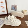 Cream Platform White Shoes Women's Muffin Spring and Autumn New 2025 Niche Design Bread Shoes Student Leather Panel Shoes