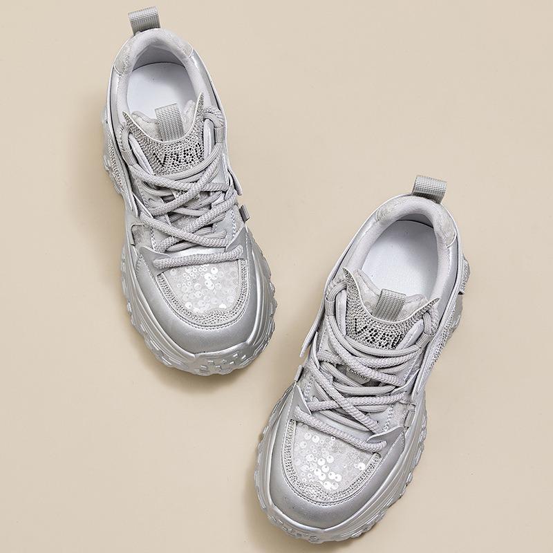 Silver inner heightening platform shoes women's shoes new spring and autumn leisure sports little white shoes muffin