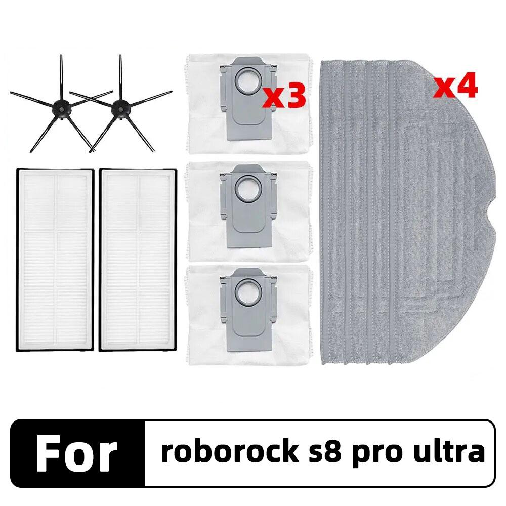 Совместимо для Roborock S8 Pro Ultra, G20 A6900RR Основная боковая щетка HEPA-фильтр Тряпка для мытья пола Мешок для пыли Запасные части Аксессуары