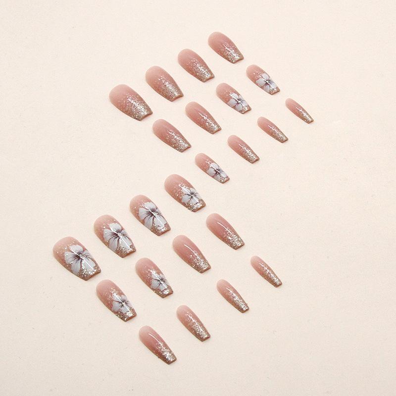 24 Pcs Medium and Long Explosive Retro Natural Camellia Wearable Fake Nails Sweet Girl Special Nail Patch