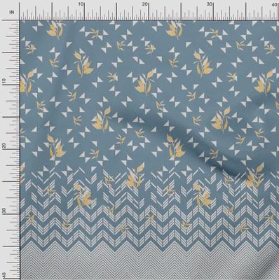 Хлопковая гибкая серовато-синяя ткань с листьями, шевроном и треугольными вставками, ткань для шитья с принтом, ткань для рукоделия в ярдах, 40 дюймов