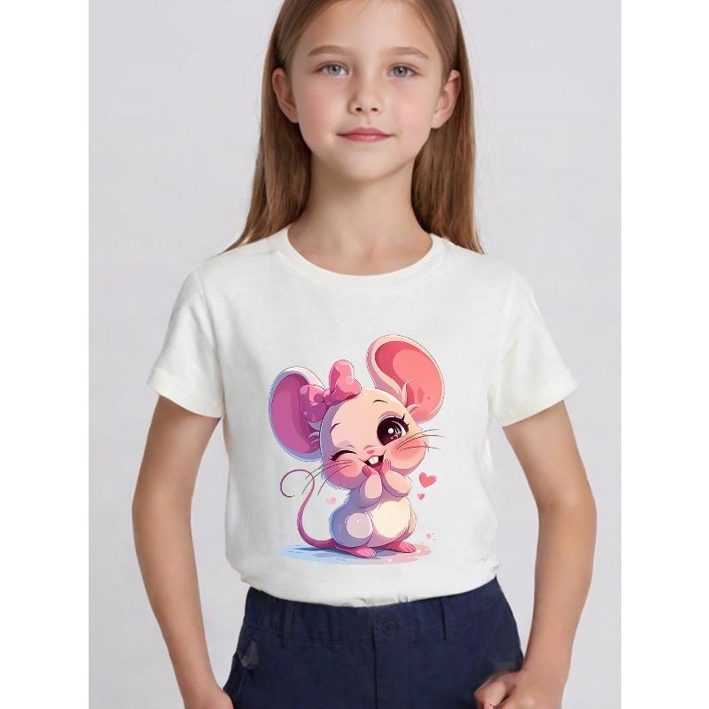 European sizes Girls' Round Neck T-Shirt, a Casual And Stylish Print Top