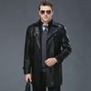 2018 Men's Genuine Sheepskin Leather Mid-Length Jacket with Suit Collar and Plus Velvet for Middle-Aged