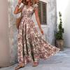Women's Dress Short-sleeved V-neck Retro Printed Fashion Elegant Long Dress