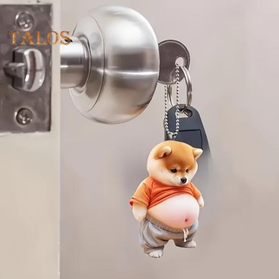 Висячее украшение в виде пузатой собаки, кошки, для дома, для дома, для рождественской елки, для автомобиля, зеркало заднего вида, 2D, акрил, большой живот, мультяшное животное, подвесное украшение