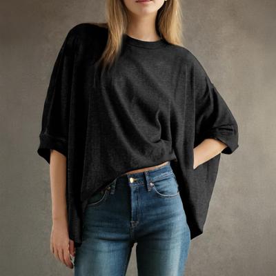 Женская летняя футболка с круглым вырезом и рукавом «летучая мышь», свободный крой, однотонная летняя повседневная футболка-пуловер, топы на каждый день