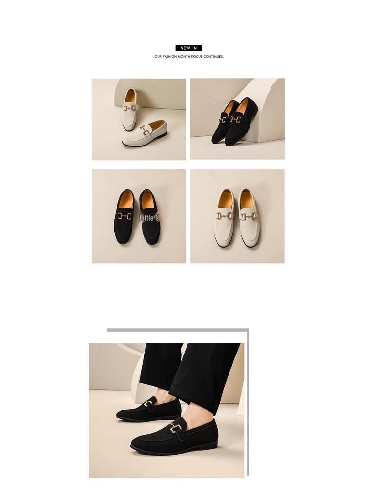 Мужские лоферы из замшевой кожи в корейском стиле - Большой размер, Однотонные, Слипоны, Профессиональный британский стиль.