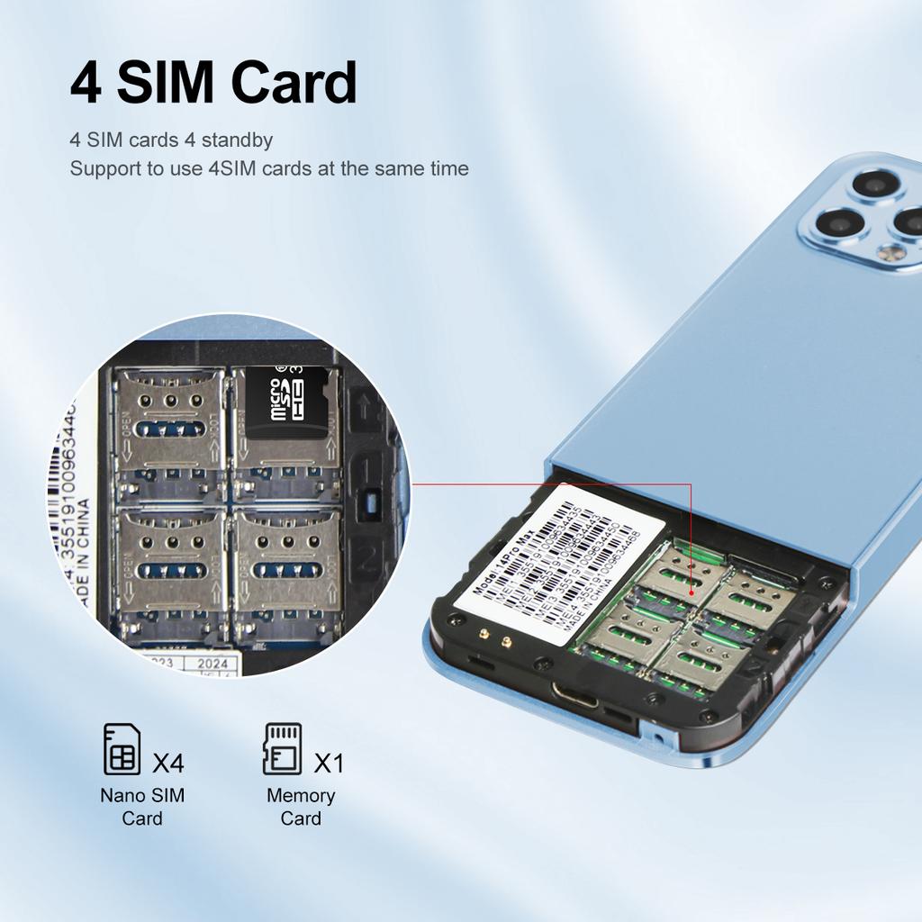 Телефон M14 с функцией ожидания четырех SIM-карт, экран 2,4 дюйма, аккумулятор 1100 мАч, MP3 MP4, FM-радио, телефон для пожилых людей