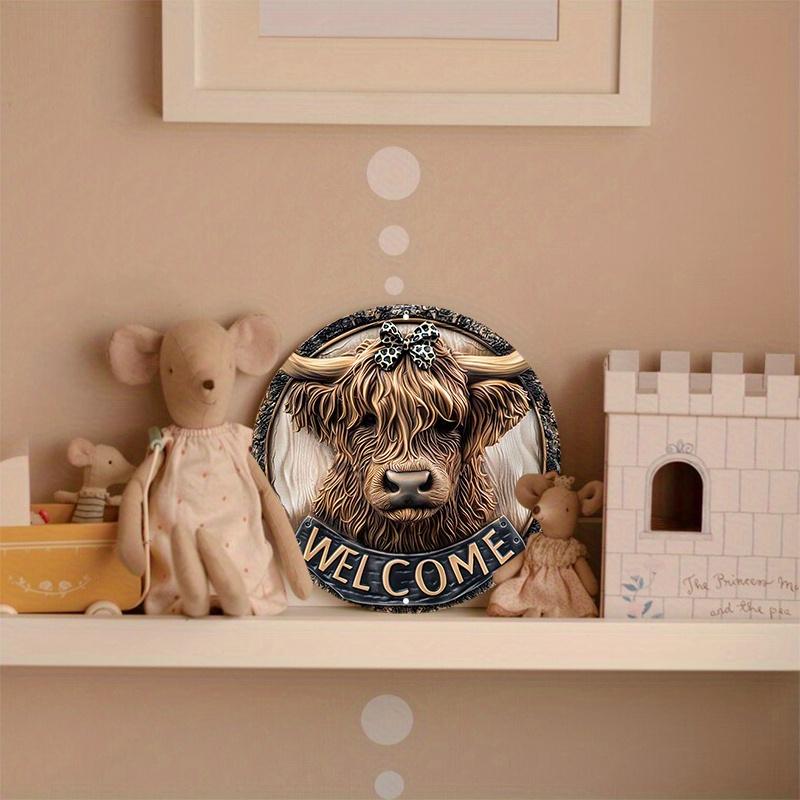 Wooden Door Hanger, Highland Cow Welcome Sign, Pre-drilled Weather Resistant, Wall Decor with HD Printing for Door, Wall, Home, Room, Farmhouse Street