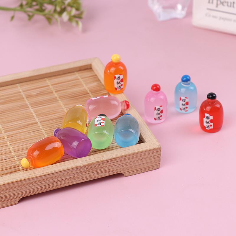 10pcs 1:12 Dollhouse Miniature Fruit Wine Bottle Simulation Wine Bottle Model Dollhouse Diy Resin Ornaments Accessories Kids Toy