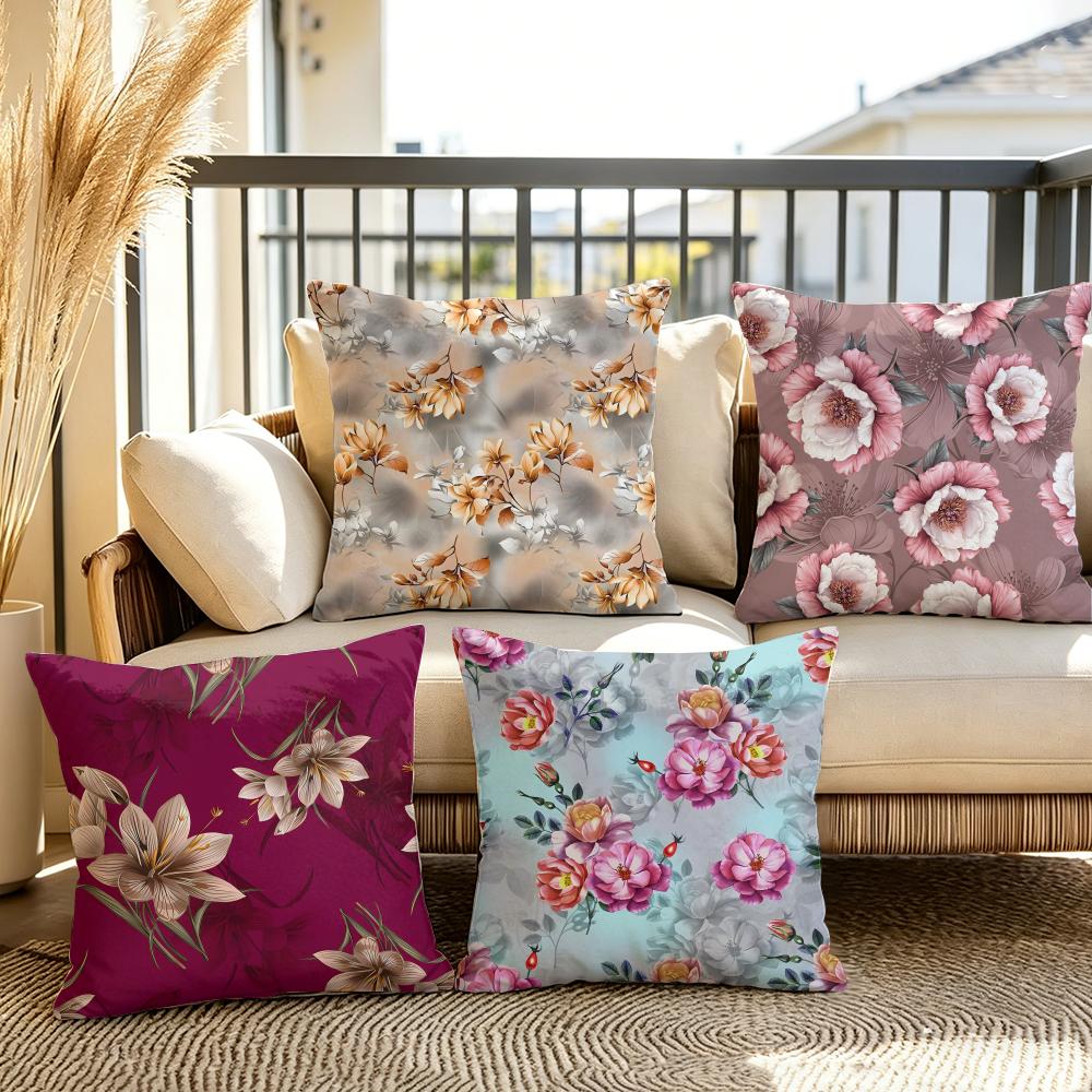 Classic Floral Print Cushion Cover Summer Linen Pillow Case Organic Fabric Cushion Cover DoubleSided Print Sofa Home Decor