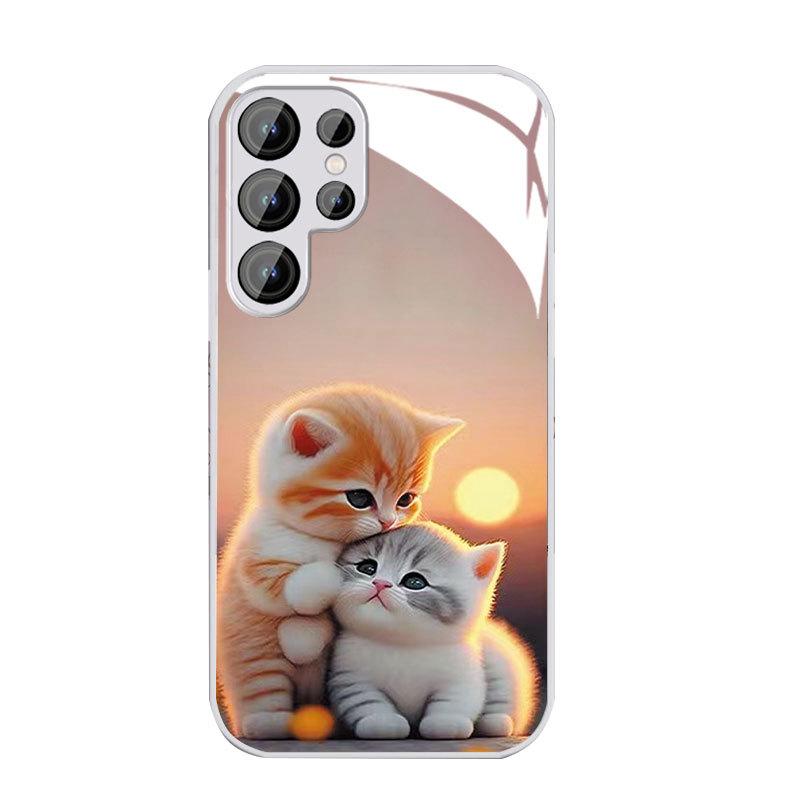 Кошки Подходящий для Samsung S24PLUS Чехол для мобильного телефона S23 Девушки S22 Приятный для кожи A52 Стеклянный чехол A54 Все включено A14