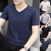 Летняя мужская футболка с V-образным вырезом из ледяного шелка, сплошной цвет, повседневный стиль, с коротким рукавом, приталенный пуловер, повседневная одежда, молодежный спортивный топ для подростков