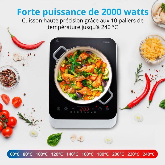 Plaque de cuisson à induction posable - MEDION - 1 feu - 2000 W - 29 x 38,5 x 6,3 cm - MD18490