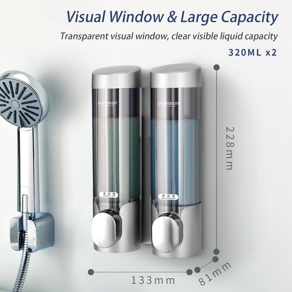2-pack Manual Soap Dispensers Wall Mount 300ml Bathroom Manually Lotion Shower Soap Wall Mounted Shampoo Dispenser No Drill