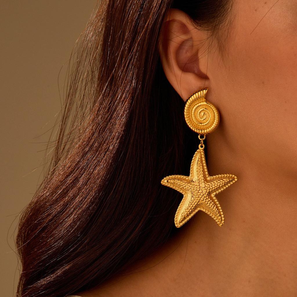GEMCHIC Women's Summer Ocean Style Stainless Steel Beach Earrings Starfish Shell Fashion Ear Pieces