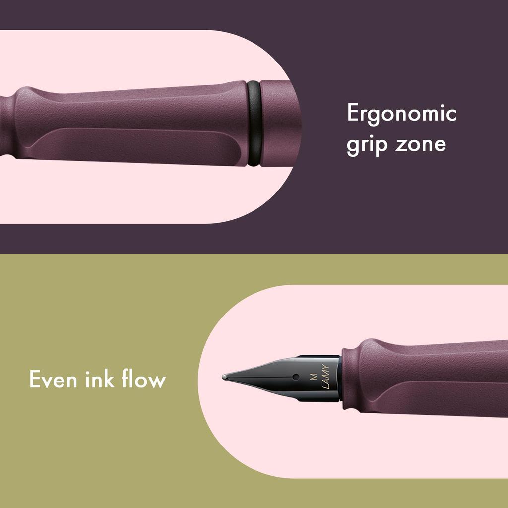 LAMY Safari Scarlet Fountain Pen Ergonomic Grip and Polished Steel Size F Ideal for Writing and Calligraphy Includes LAMY T10 Blue Ink Cartridge -