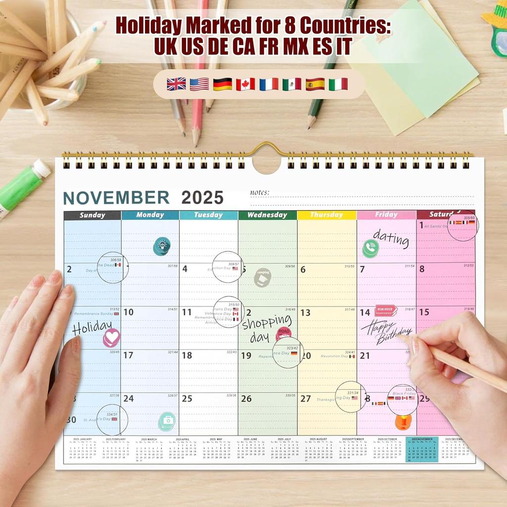 Meetory Desk Calendar 2025-2026, 11.81" x 8.46" 18-Month School Year Desk/Wall Calendar From 2025 JuLY- 2026 Dec, Seasonal Desktop Calendar for Home,