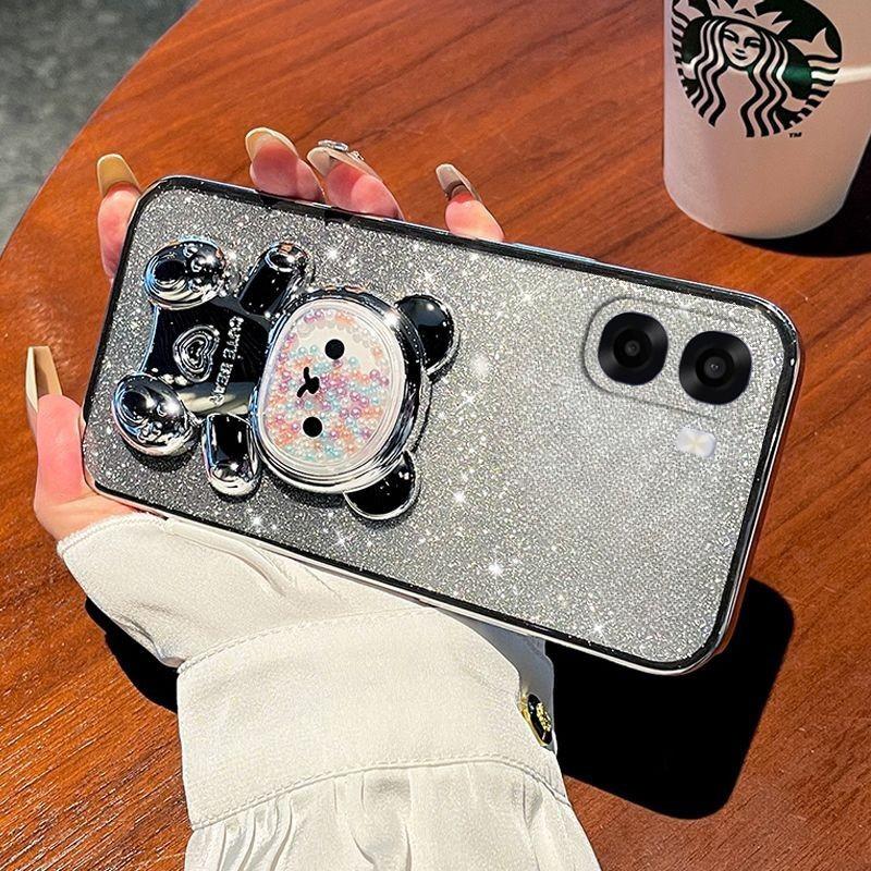 Чехол для OPPO A6X A6 Pro с градиентом, 3D-медведь, складная подставка, роскошный, тонкий, с покрытием, блестящий, для девочек, задняя крышка для OPPO A6 Pro A6X