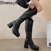 Fashion Platform Long Boots For Women Fashion Back Zippers High Heel Knee High Boots Autumn Winter Ladies Elegant Mordern Booties