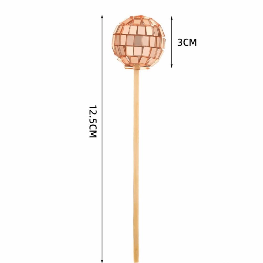 Retro Disco Ball Cake Toppers 70s 80s Style With Wooden Stick Cake Decoration Baking 3cm Cake Card Insert Wedding Decor Supplies