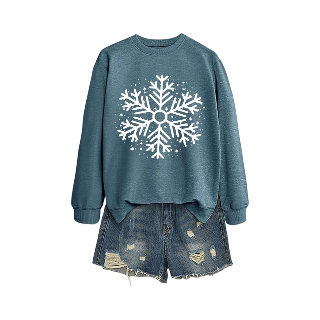 Women's Loose Comfortable Casual And Fashionable Round Neck Snowflake Pattern Printing Long Sleeved Sweatshirt