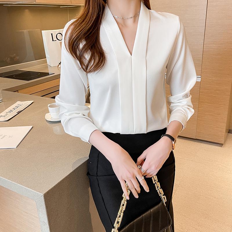 2025 Женская профессиональная белая шифоновая рубашка - Формальная с длинным рукавом для весны/осени