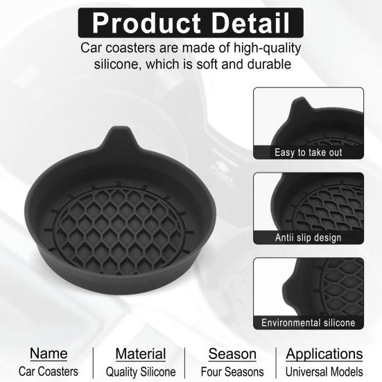 2Pcs Car Coasters Silicone Drink Cup Holder Protector with Handle Design Easy To Clean Car Water Coaster