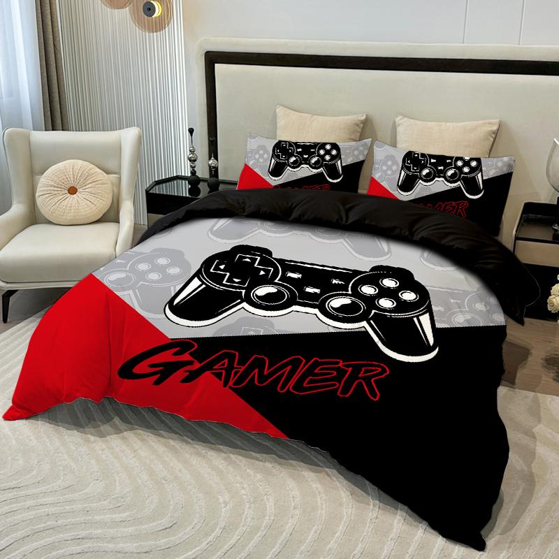 Чехол для игровой консоли из 3 предметов: красный, черный, синий, черный, 100% полиэстер, 1 пододеяльник, 2 наволочки, цифровая печать, без подкладки