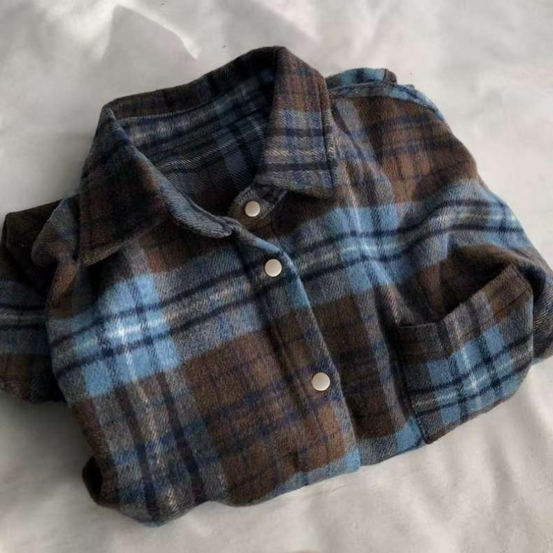 Thick Brushed Plaid Shirt Women 2026 Loose Casual Long Sleeve Button Front Top
