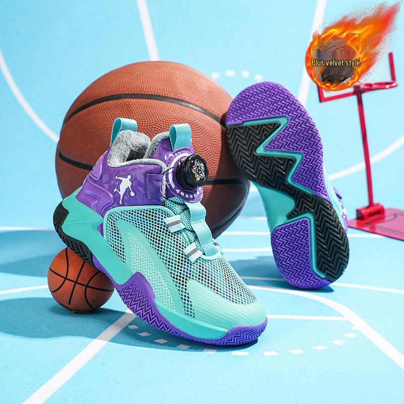 Winter 2025 Children's Non-Slip Leather Basketball Shoes with Velvet Lining