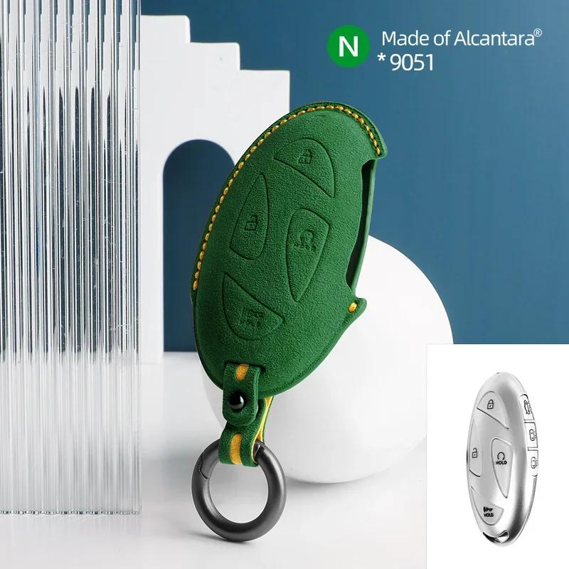 Interior Mouldings 7 Buttons Car Key Case For Hyundai Grandeur GN7 Kona Ev 2023 lonic 6 Auto Smart Remote Suede KeyChain Cover S