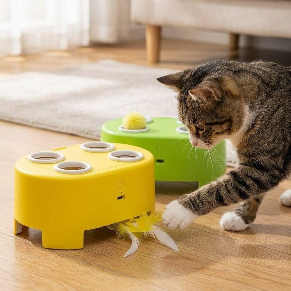 Auto Pop Up Pom Pom Balls Electric Whack Mole Cat Toy For Kitten Adult Cat