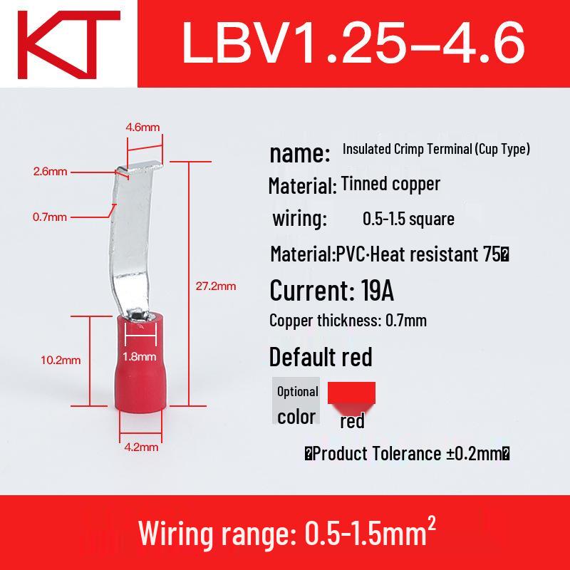 KT KST LBV1.25/2/5.5-3-4.6 Insulated Copper Crimp Terminal