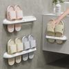 Japanese-Style Wall-Mounted Double Row Bathroom Slippers Rack - Simple Plastic Shoe Storage Solution
