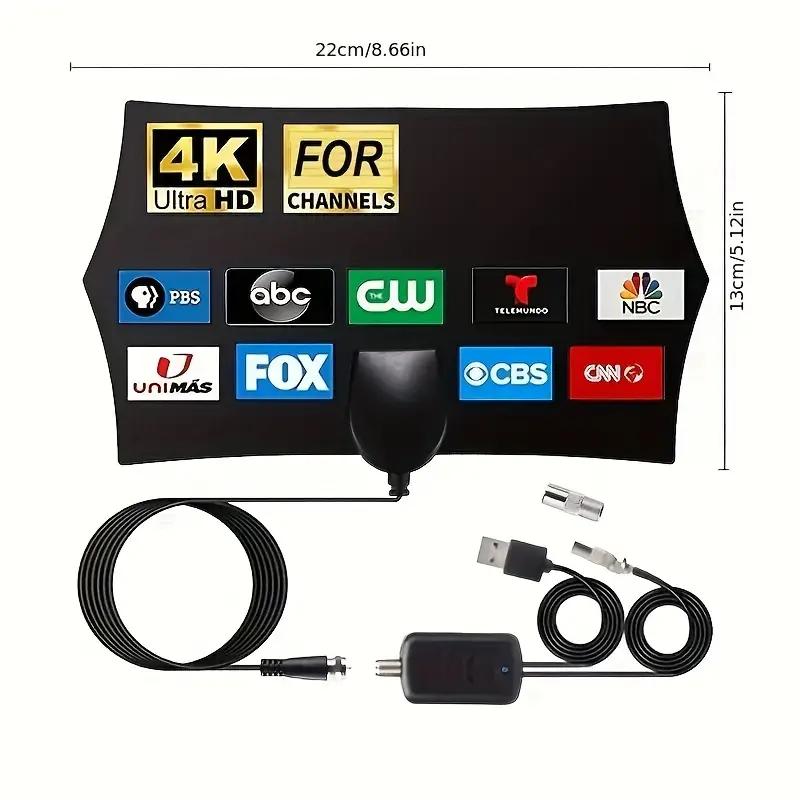 Универсальная цифровая ТВ-антенна высокой четкости, Plug & Play с усилителем сигнала для Smart и старых телевизоров, шестиугольная конструкция для 4K 1080P